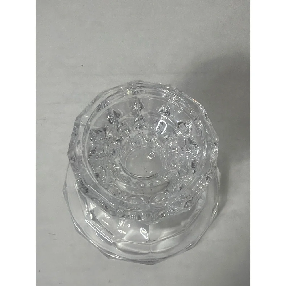 Vintage Clear Pressed Glass Pedestal Votive Candle Holder Trinket Dish 2.5in